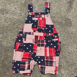Gymboree Red and Blue Patchwork Overalls